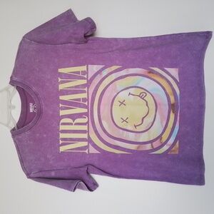 Nirvana Smiley Face Graphic 1993 Tour T-Shirt Light Purple Size Small